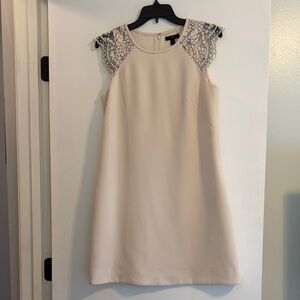 J. Crew Cream Shift Dress with Lace Cap Sleeves